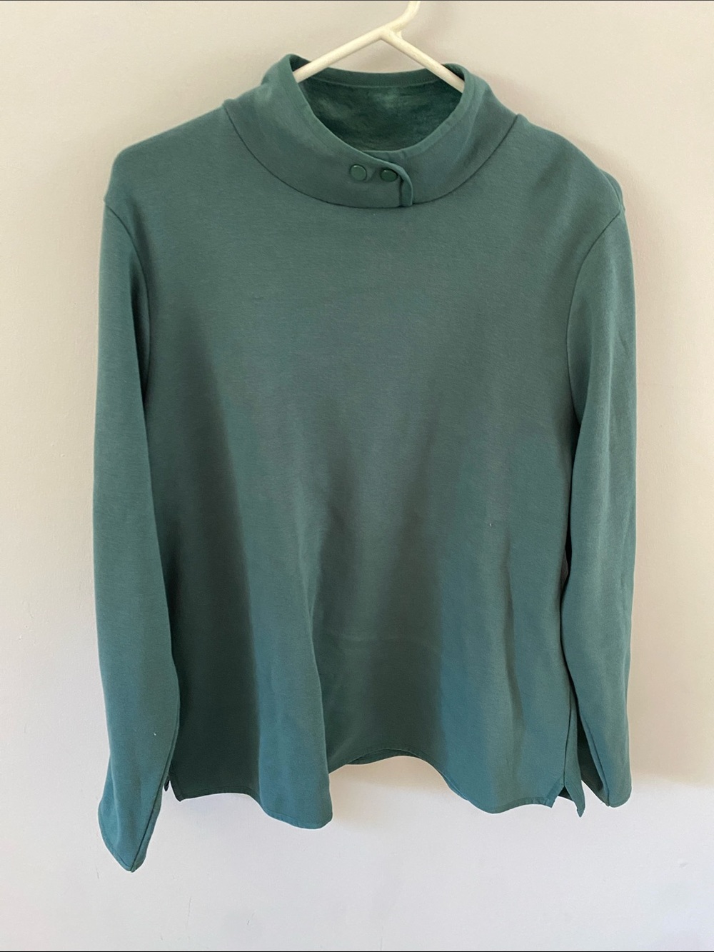 Women's Teal Mock Neck Long-Sleeve Top with Snap Detail